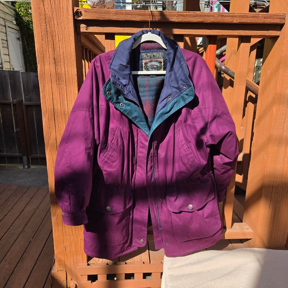vintage 90s pacific trail purple parka plaid flannel lined jacket gorpcore
